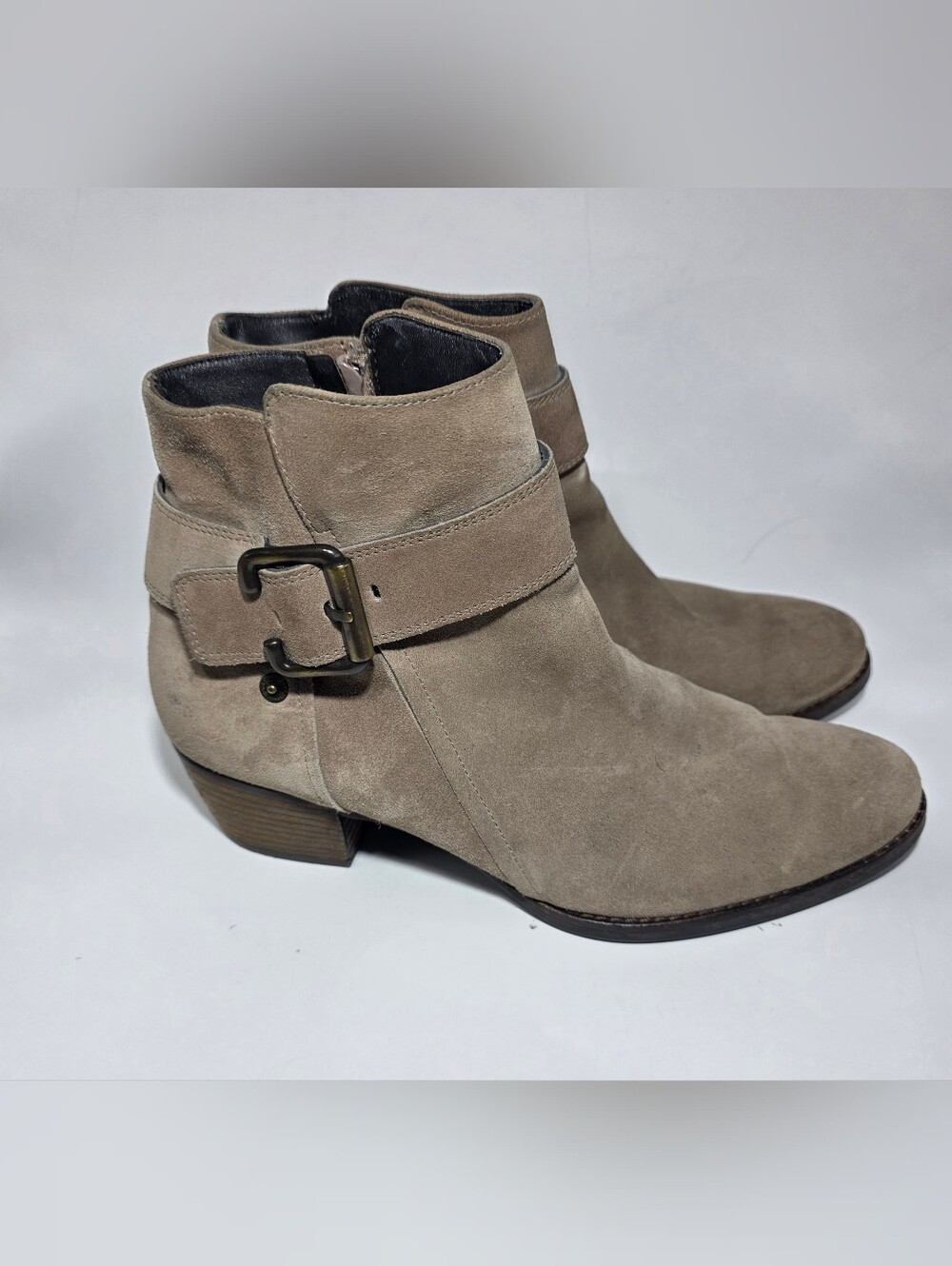 Paul Green Women’s Size Uk 6 Us 9 Taupe Suede Ankle Boots Buckle Detail